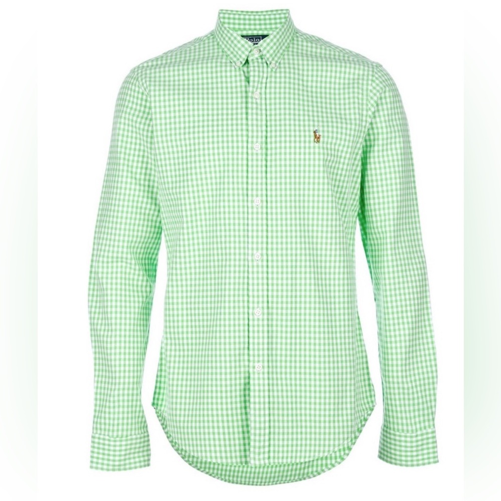 RALPH LAUREN CHAPS Men’s Gingham Check Shirt Green White M Medium $50 NWOT